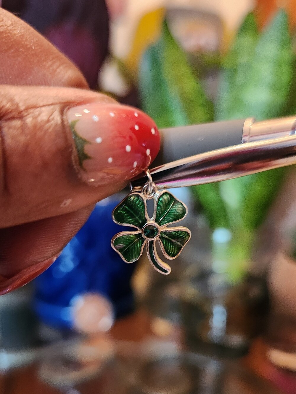Green Enamel Four-Leaf Clover Charm Pendant Sterling Silver